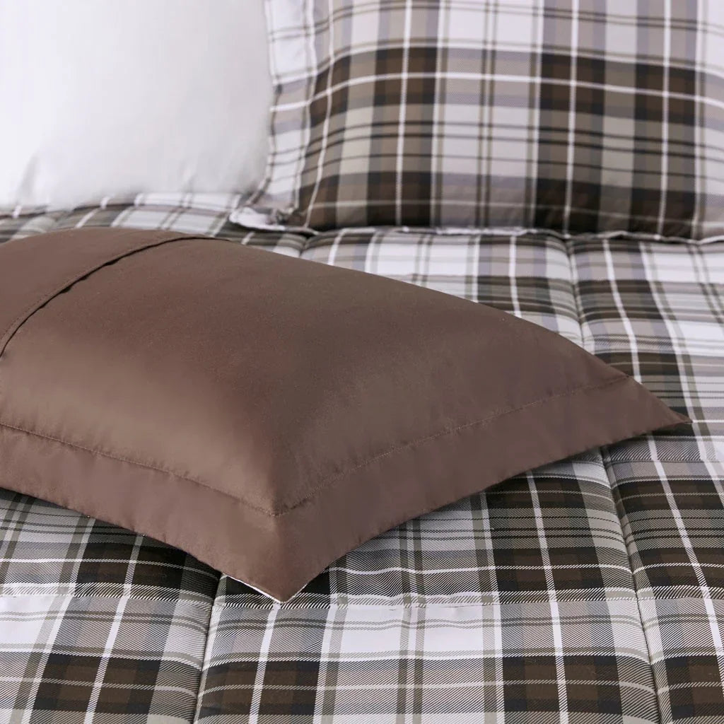Brown plaid comforter with pillow shams - Your Western Decor