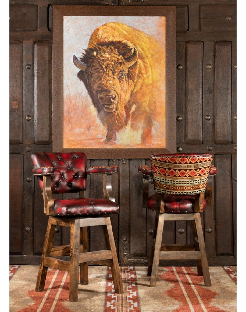 Burnished Red Leather Navajo Bar Chairs - Made in the USA - Your Western Decor