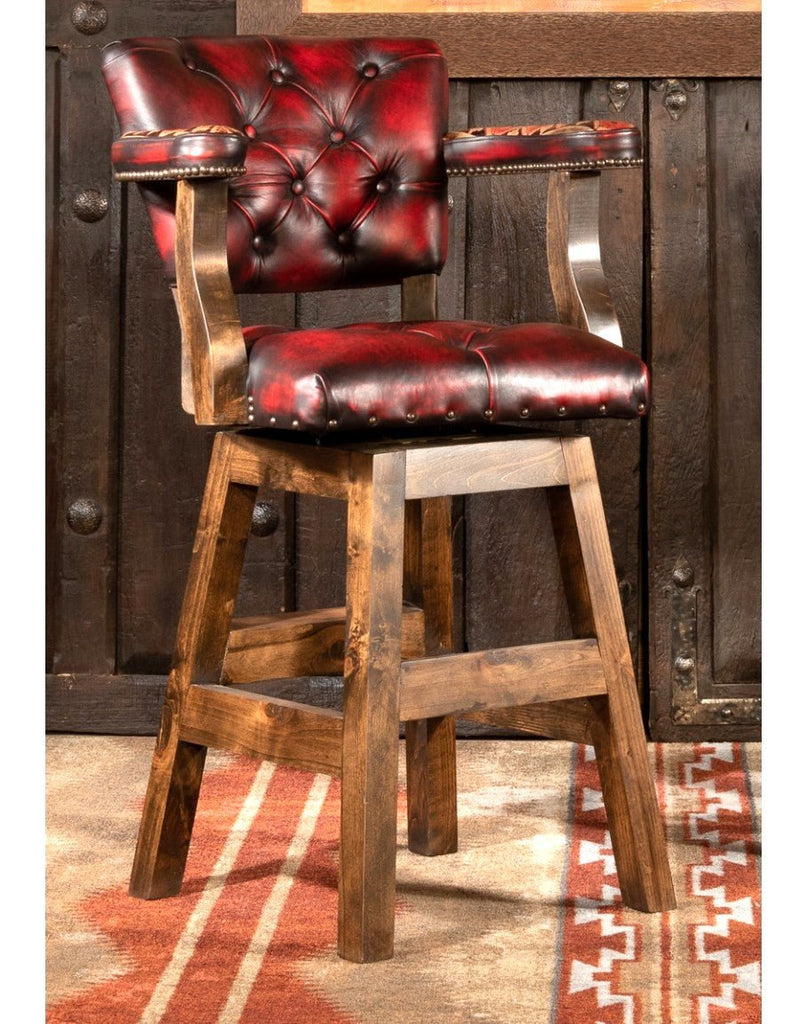 Burnished Red Leather Navajo Bar Chair - Made in the USA - Your Western Decor