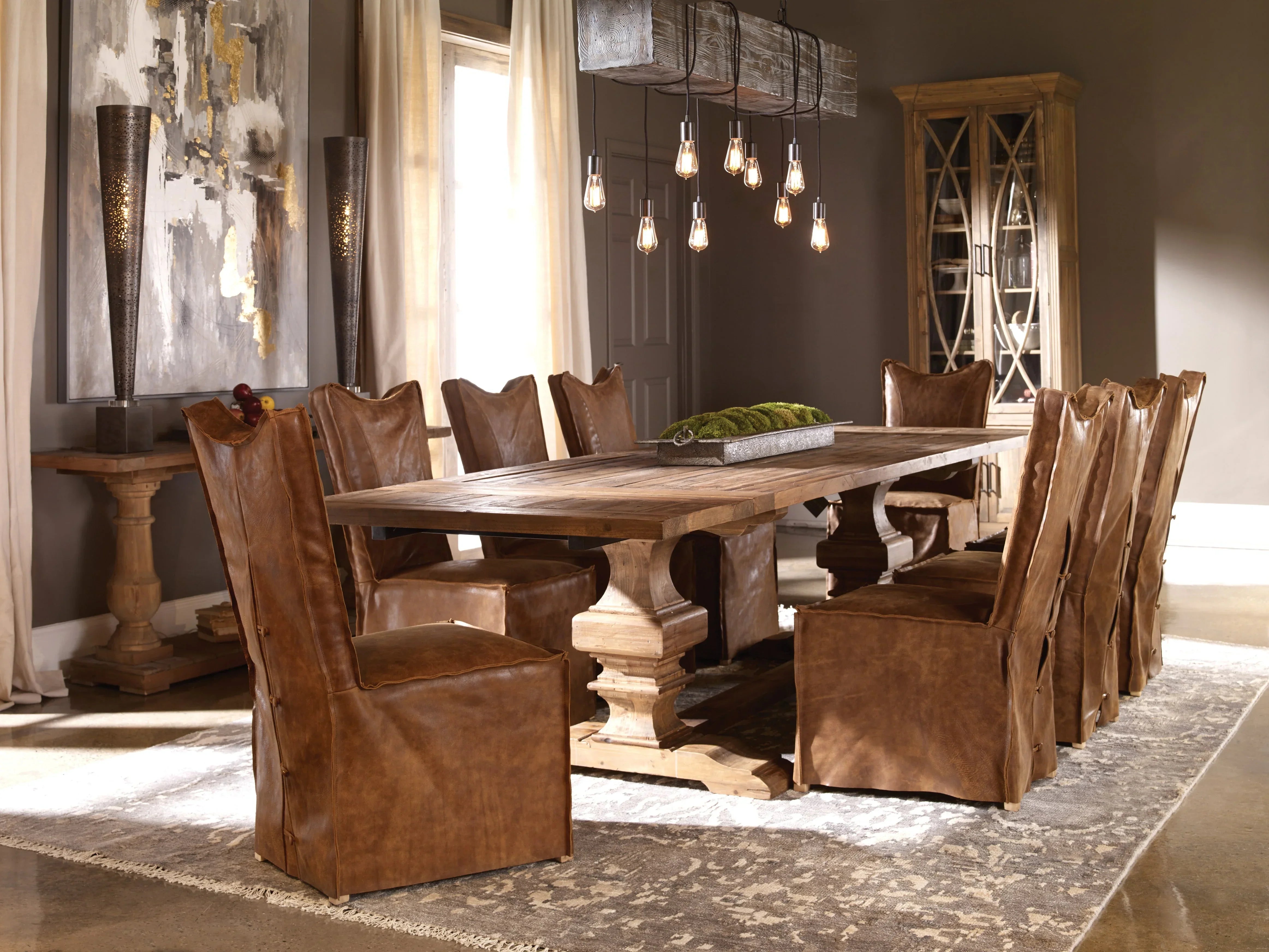 Carnegie Leather Slipcover Dining Chairs in dining room - Your Western Decor