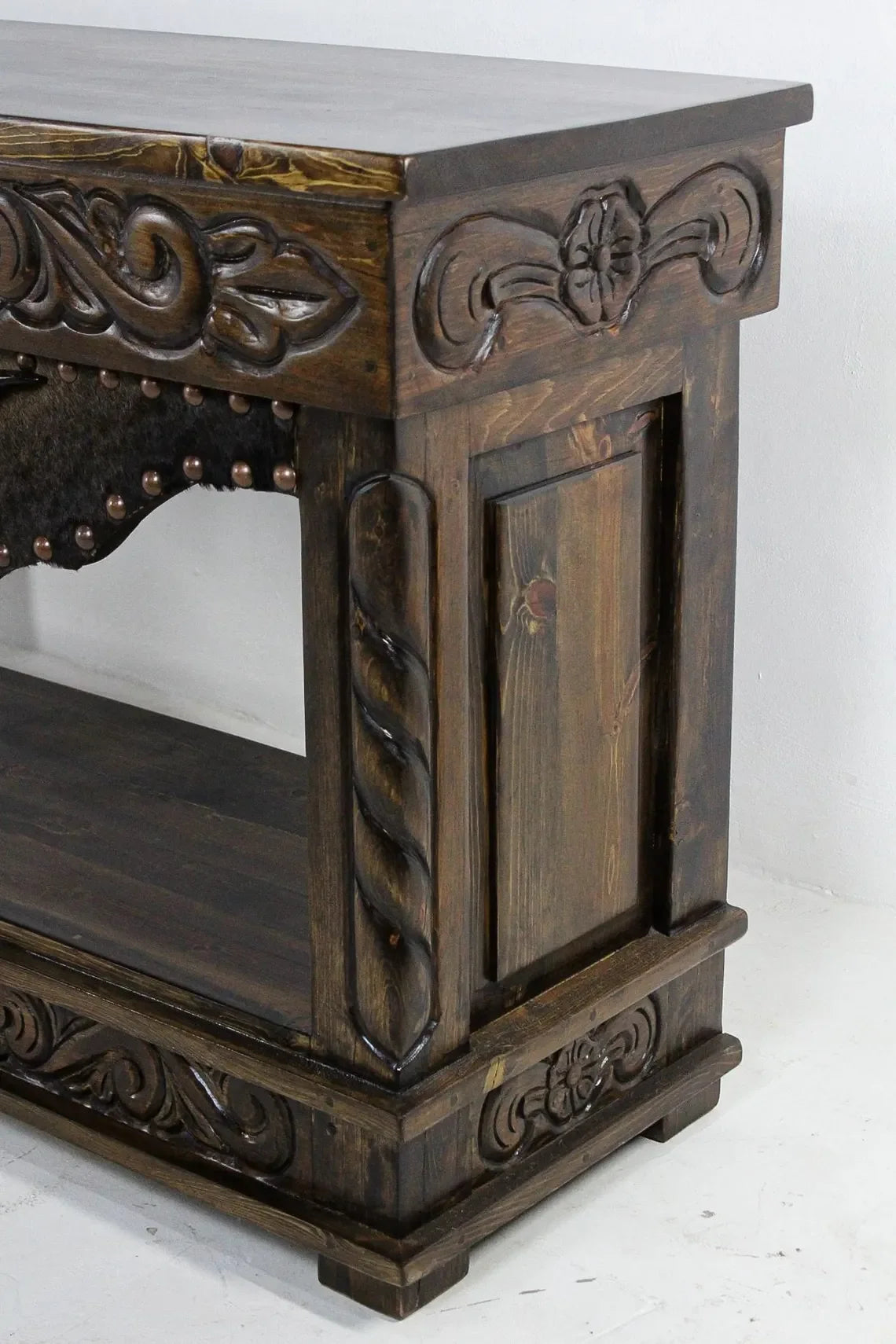 Hand carved longhorn storage console table - Your Western Decor