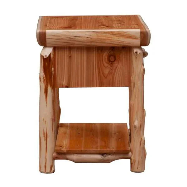 American made cedar log nightstand with drawer and self - Your Western Decor