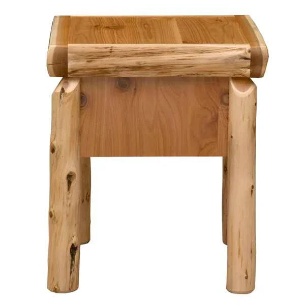 American made and handmade Natural Cedar Log Nightstand with one drawer - Your Western Decor