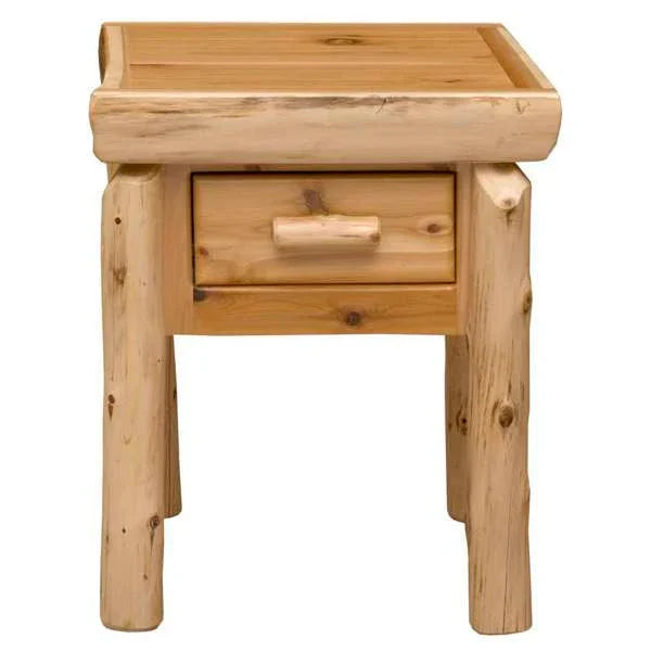 American made and handmade Natural Cedar Log Nightstand with one drawer - Your Western Decor