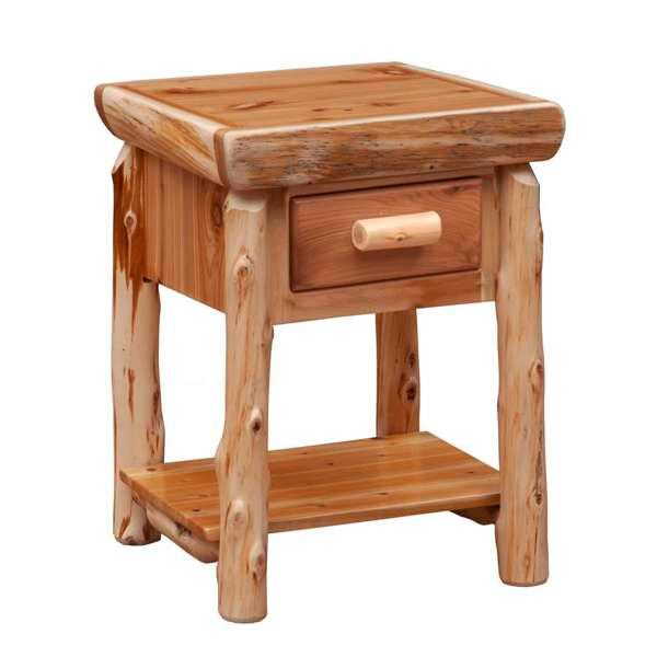 American made cedar log nightstand with drawer and self - Your Western Decor
