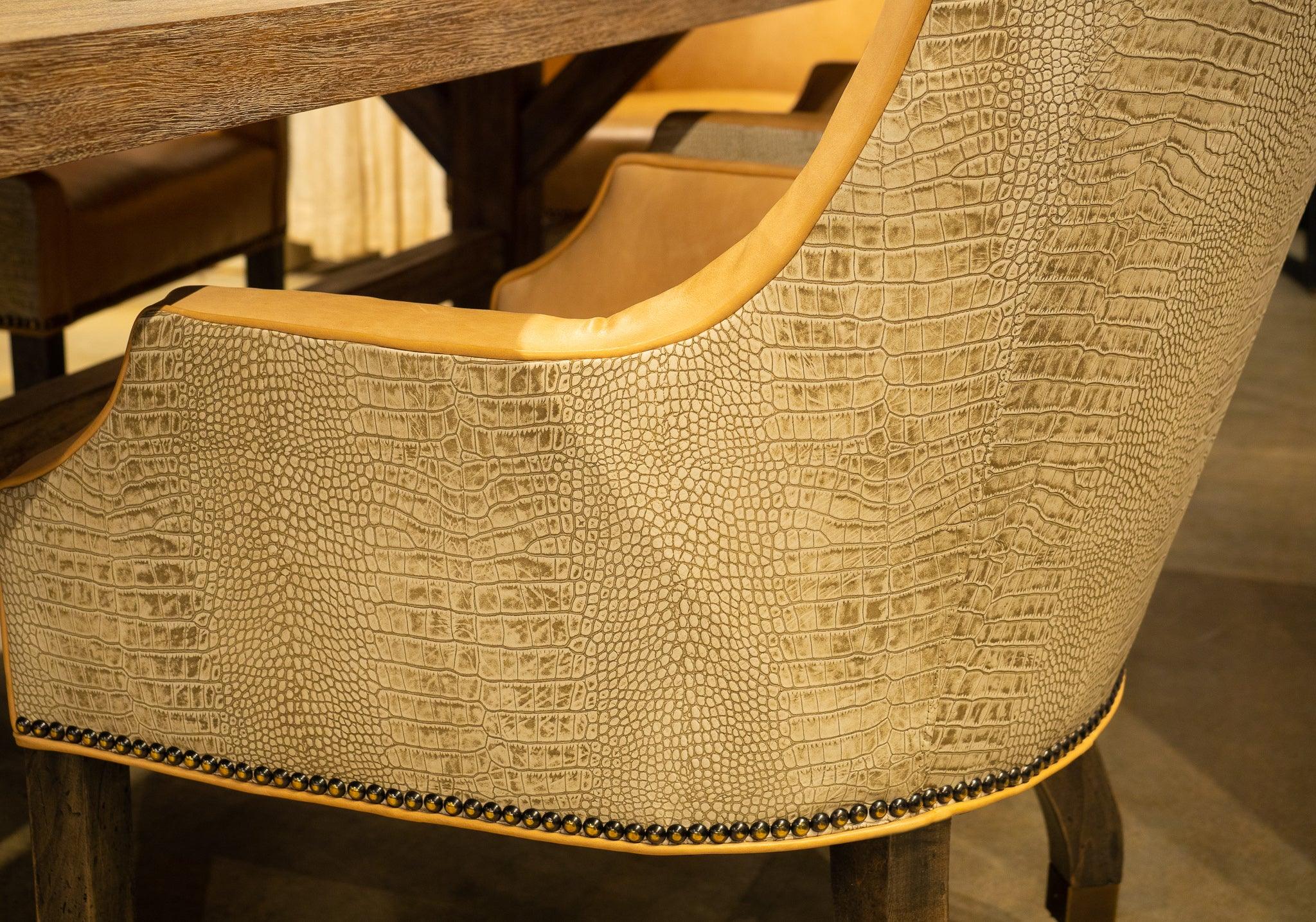 Close up view of details on Cheryl leather castor chair - Your Western Decor
