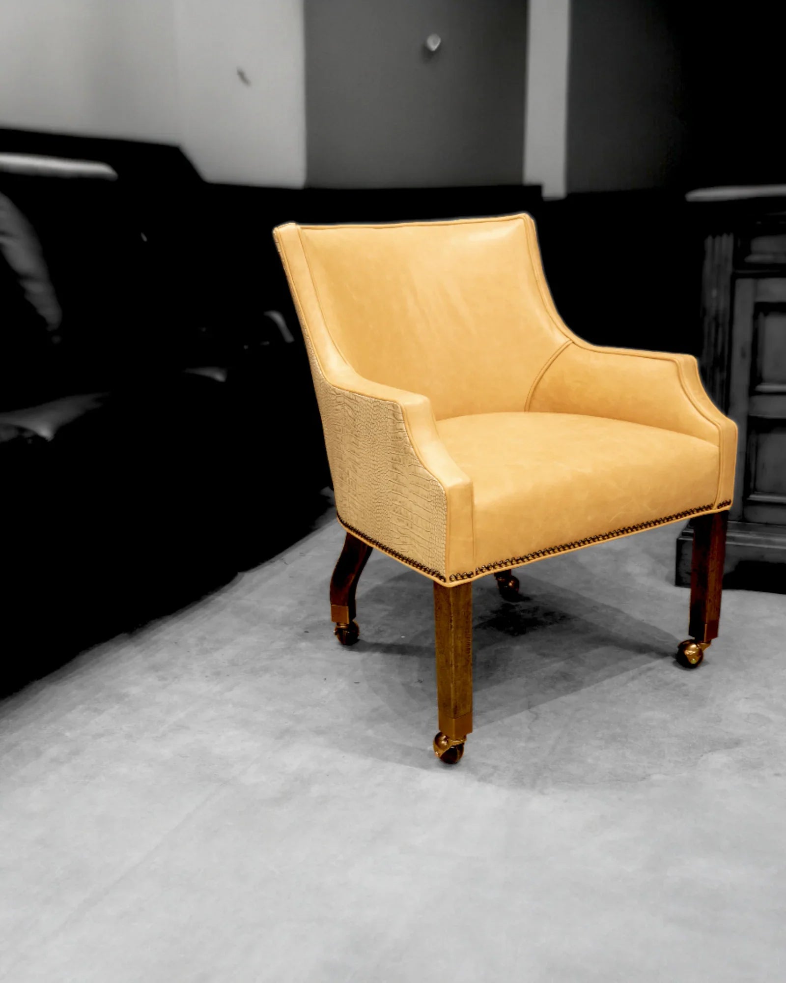 Cheryl castor chair in beige smooth and croc embossed leather - Your Western Decor