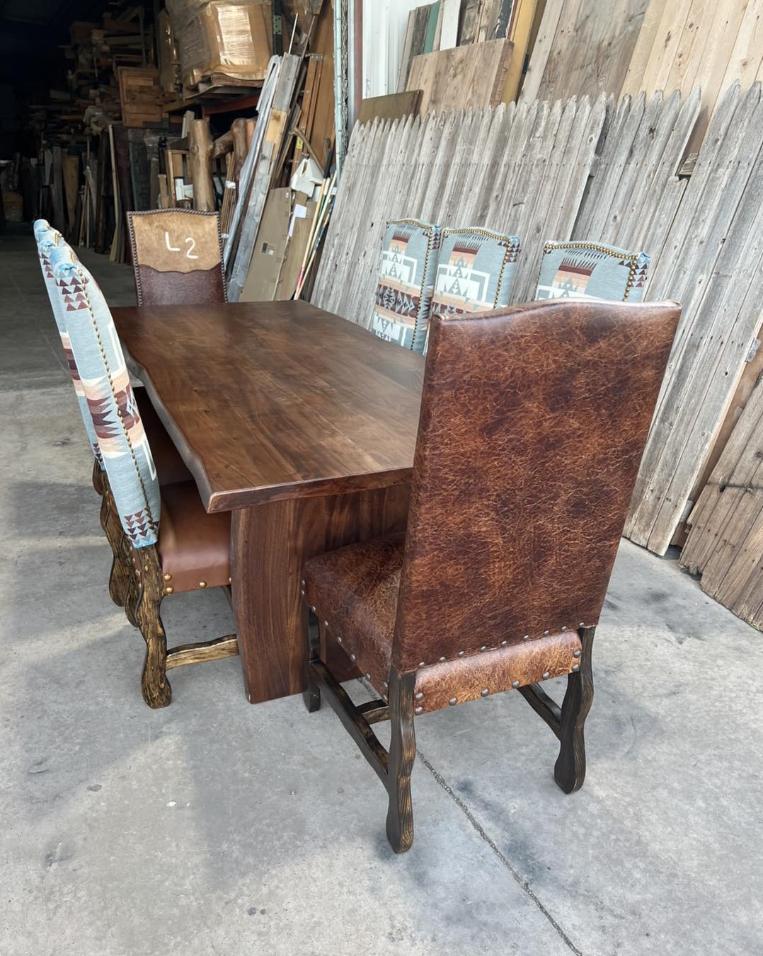 Southwestern dining chair with Pendleton fabric and leather seat, rustic ranch dining furniture USA