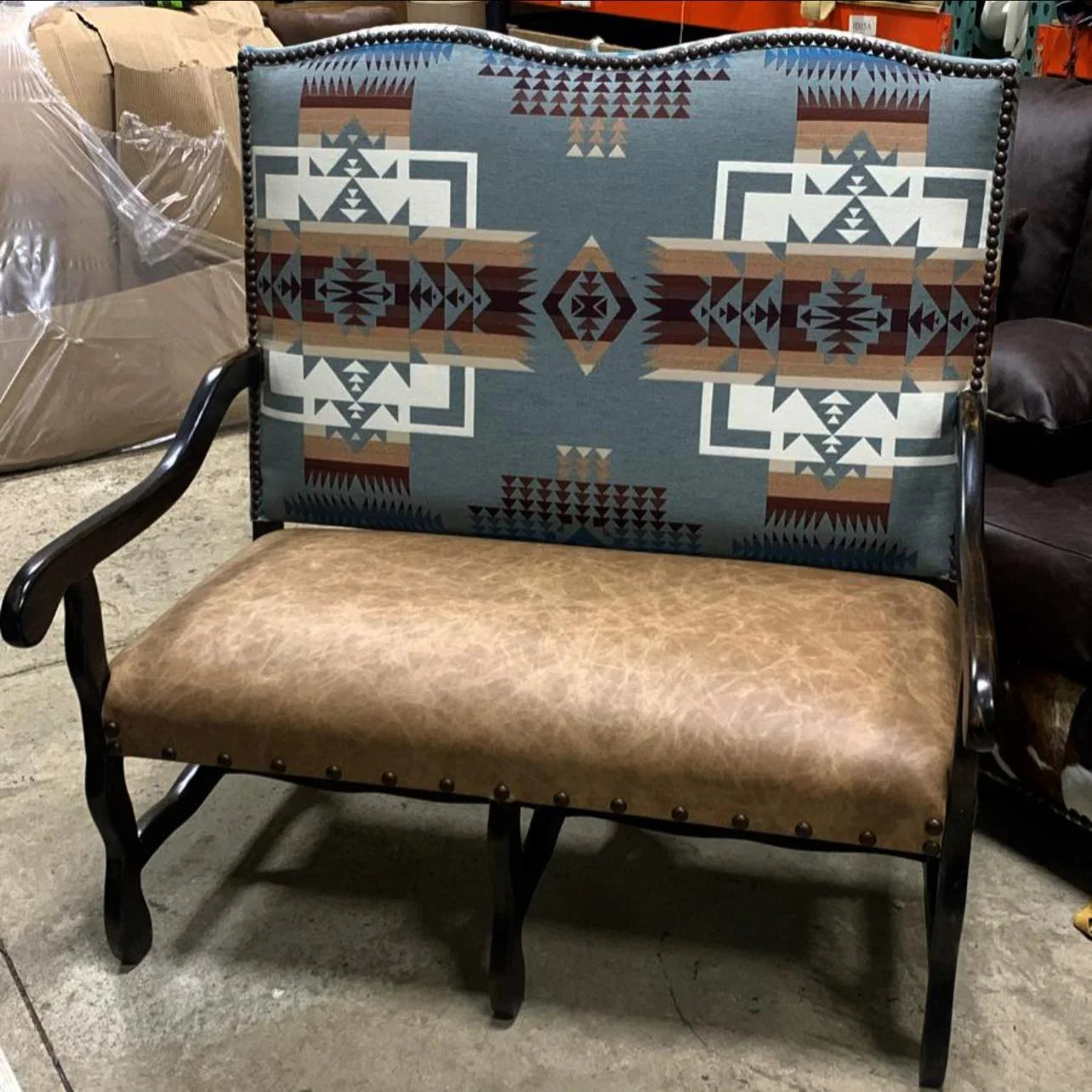 Chief Jospeh fabric and leather settee - Your Western Decor