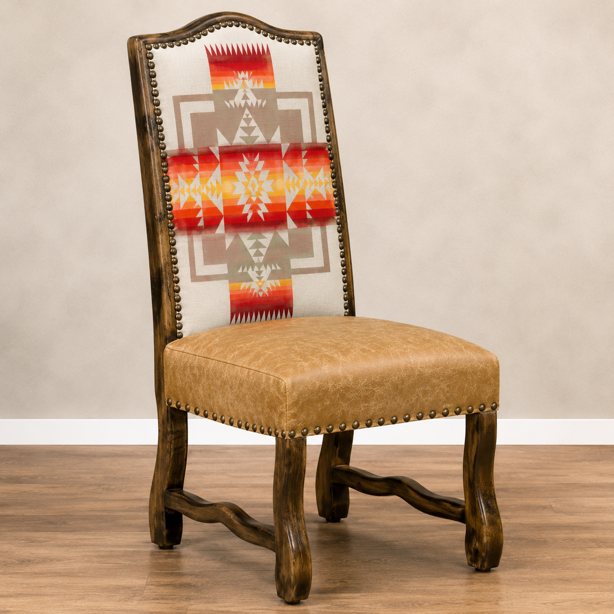 Rustic dining chair with Pendleton upholstery