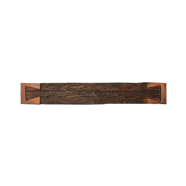 wood and copper rustic entry table top view