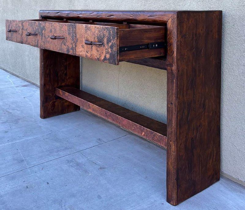Reclaimed copper and wood credenza with drawers open - Your Western Decor