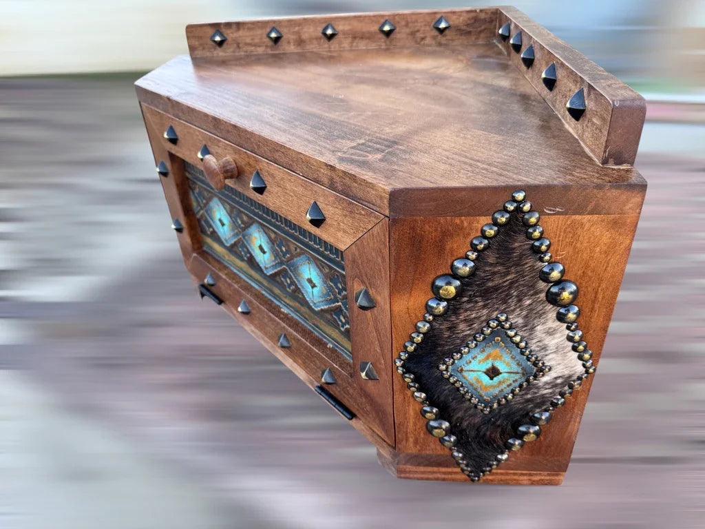 handmade wood bread box with leather accents - Your Western Decor