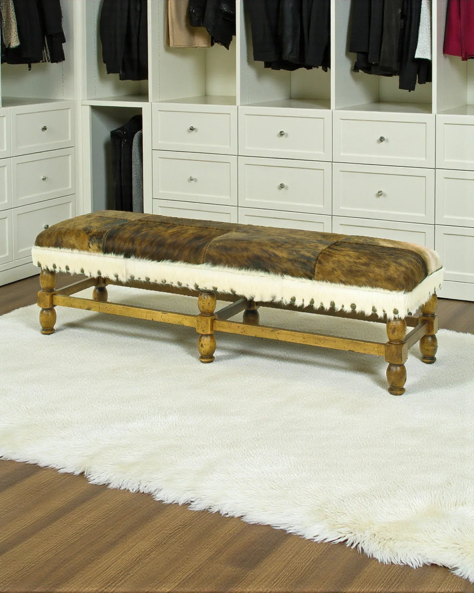 Bero Cowhide Upholstered Wood Bench - Your Western Decor