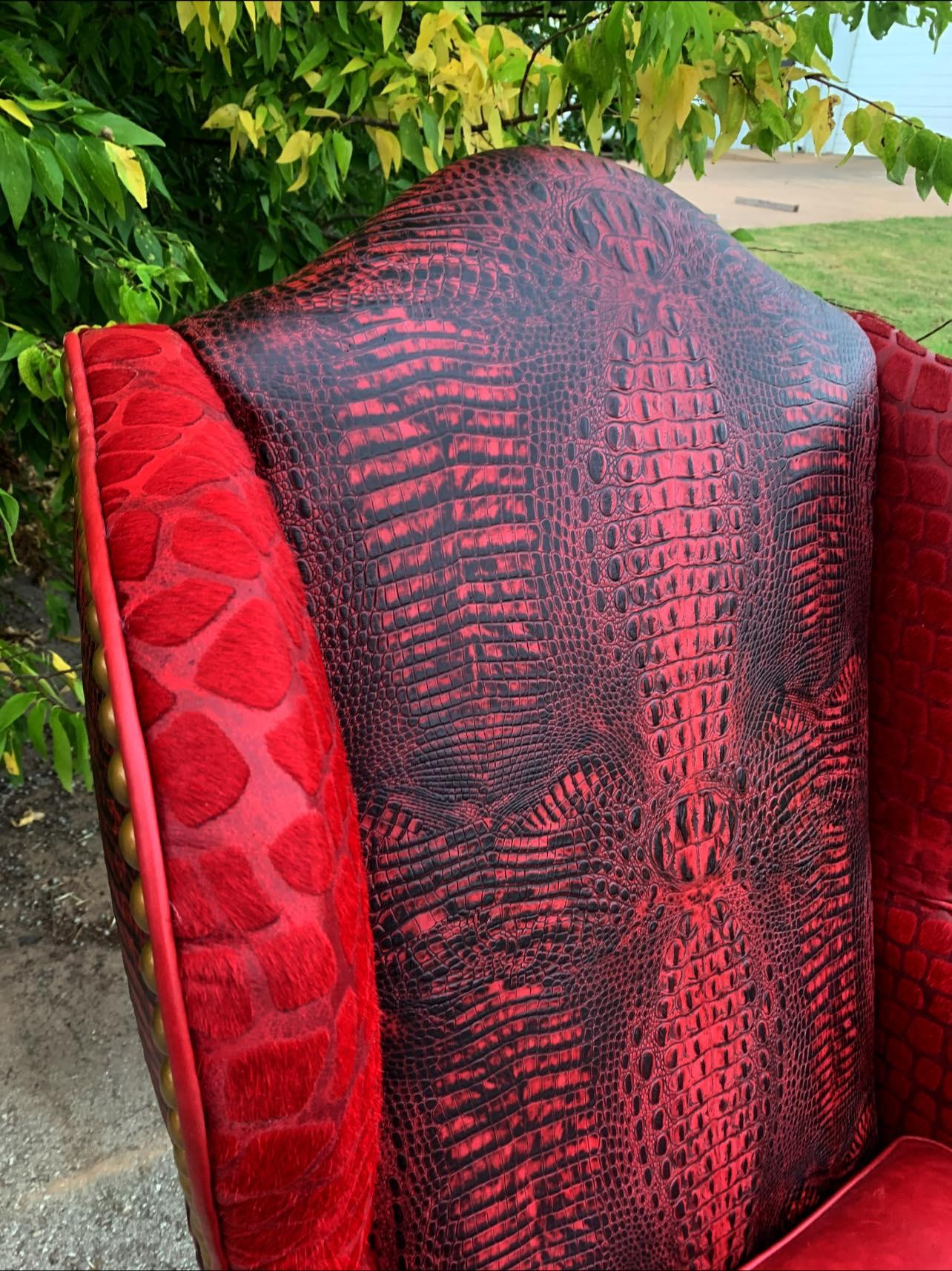 croc embossed dark red leather on custom chair - Your Western Decor