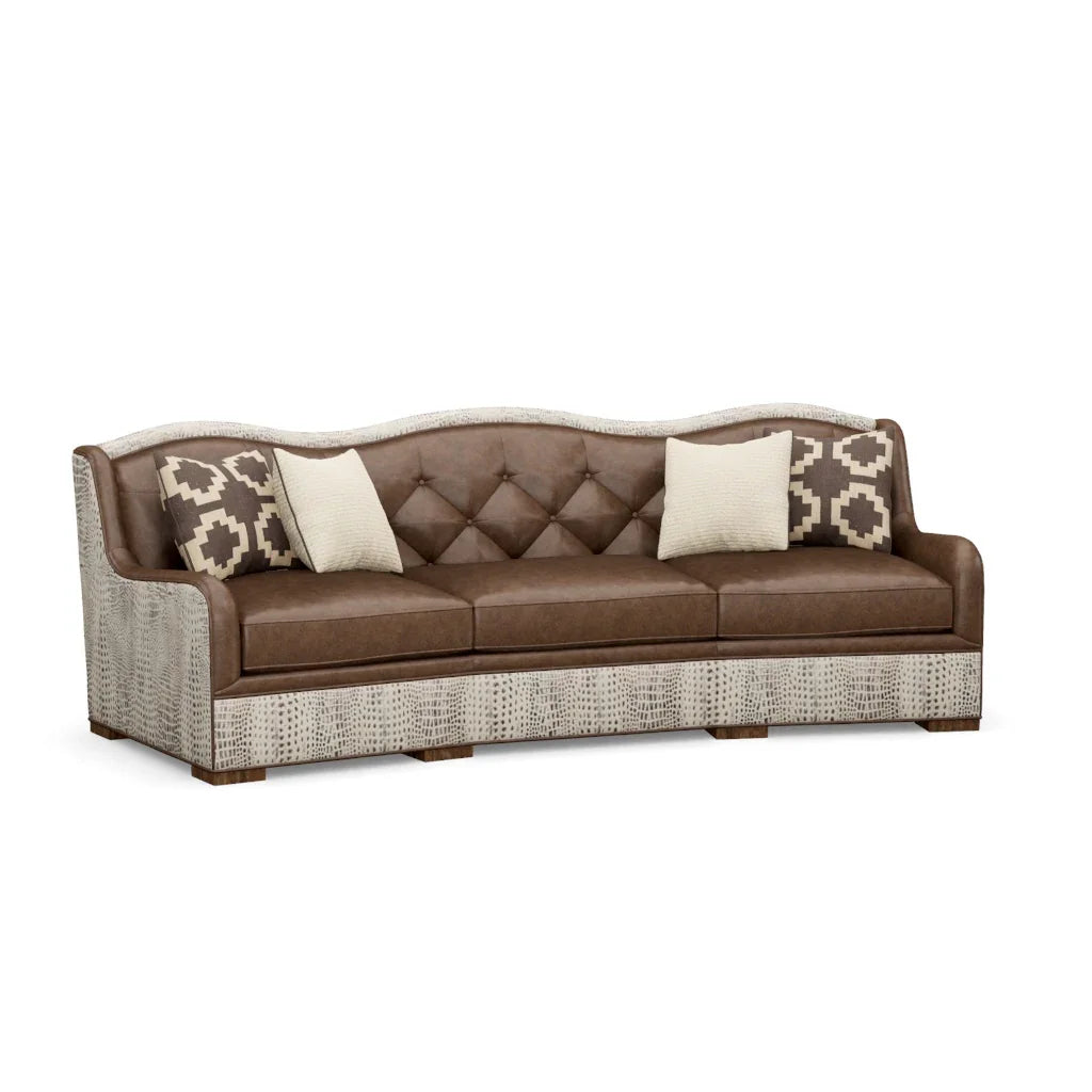 Custom made curved tufted leather sofa