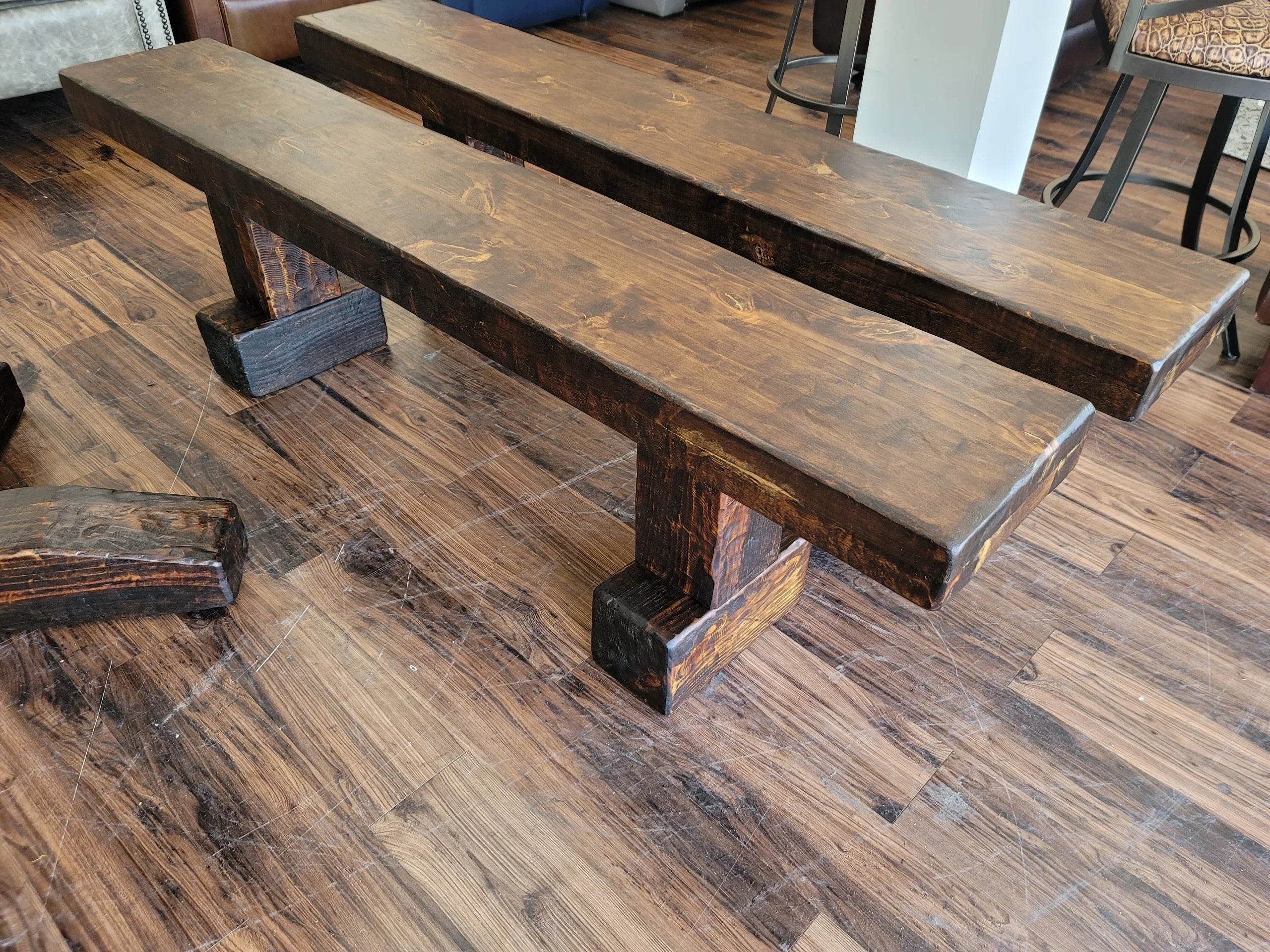 Handmade, custom made Knotty Alder Dining Tables and Benches made in the USA