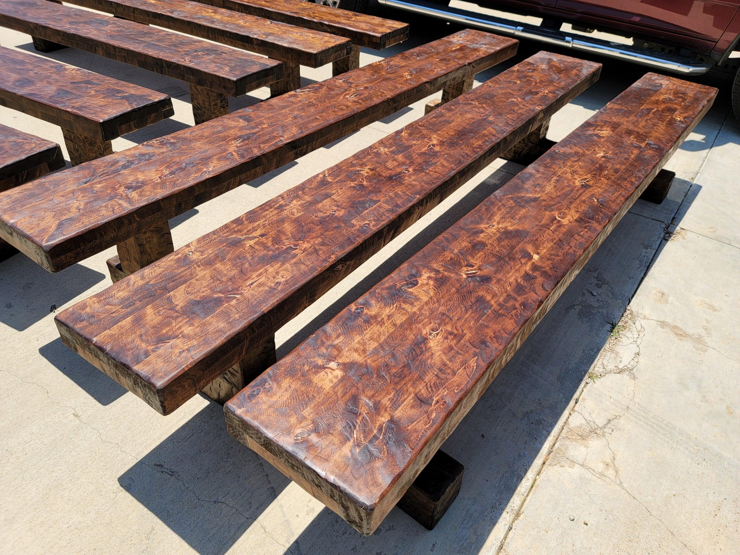 Handmade, custom made Knotty Alder Dining Tables and Benches made in the USA