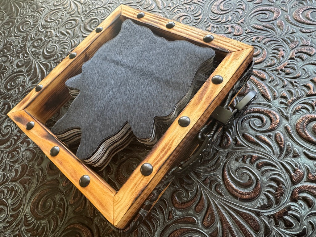 Luxury Western black hair on hide coaster set