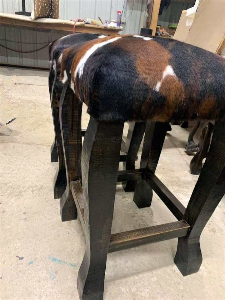 Tri Color Cowhide Upholstered Bar Stools made in the USA - Your Western Decor