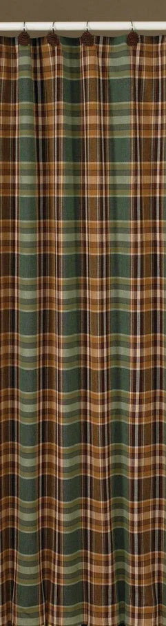Deep woods plaid shower curtain in greens, burn sienna, and browns 100% Cotton - Your Western Decor