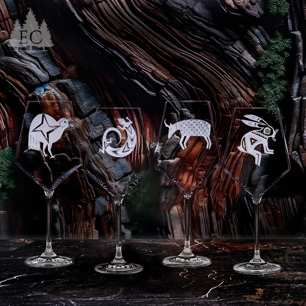 Desert Guardians Sand Carved Wine Glasses - Your Western Decor