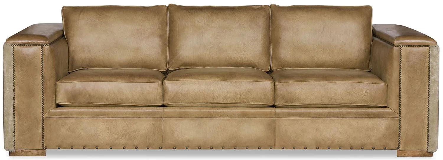 American made leather and sherpa Palomino Panache Leather Sofa - Your Western Decor