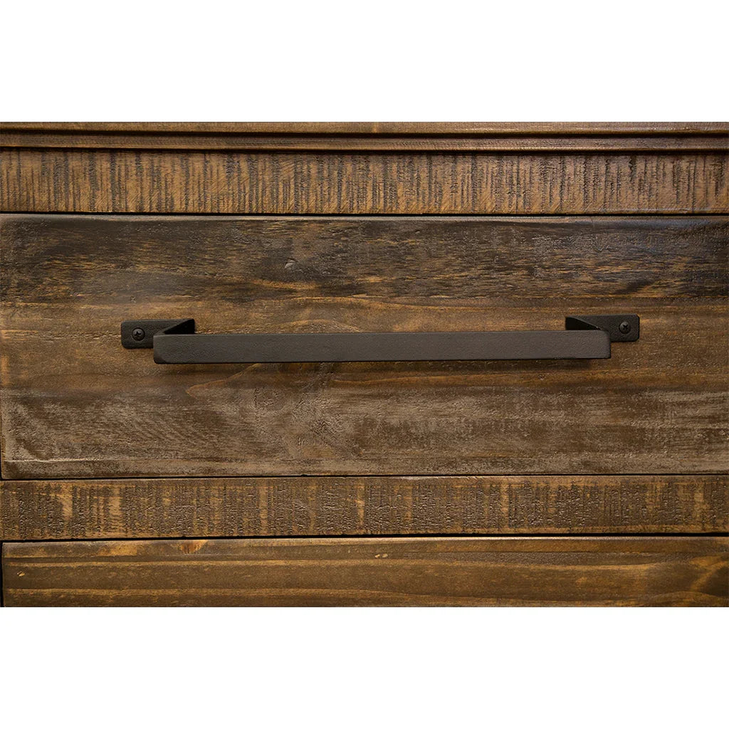 Wooden drawer with a metal handle on a white background