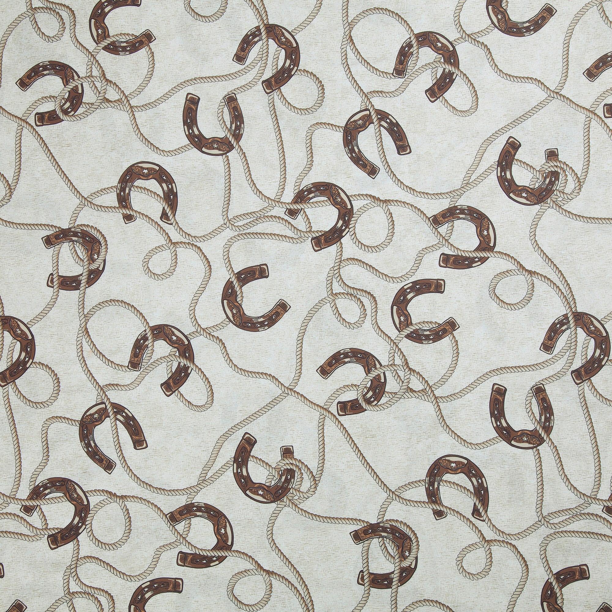 Cotton sheets in cream with brown horseshoes and tan rope - Your Western Decor