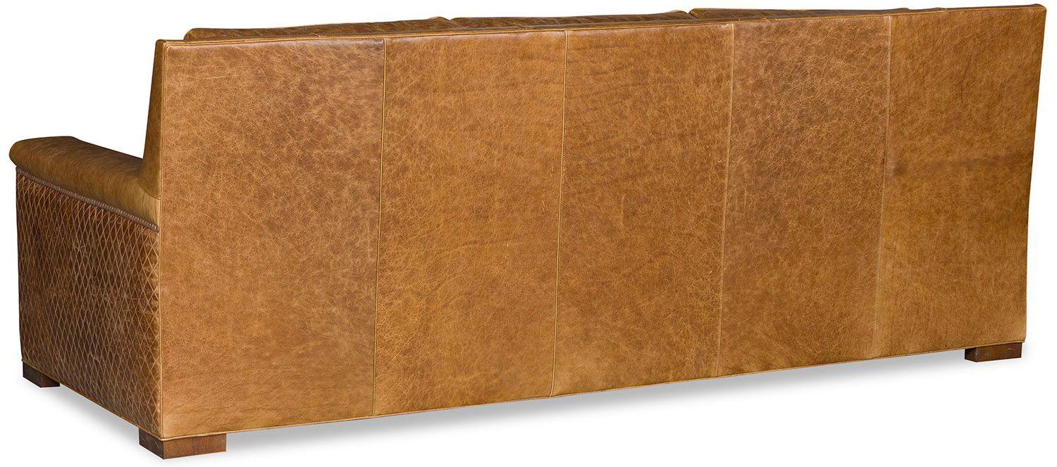 american made leather sofa with distressed aniline leather and western design