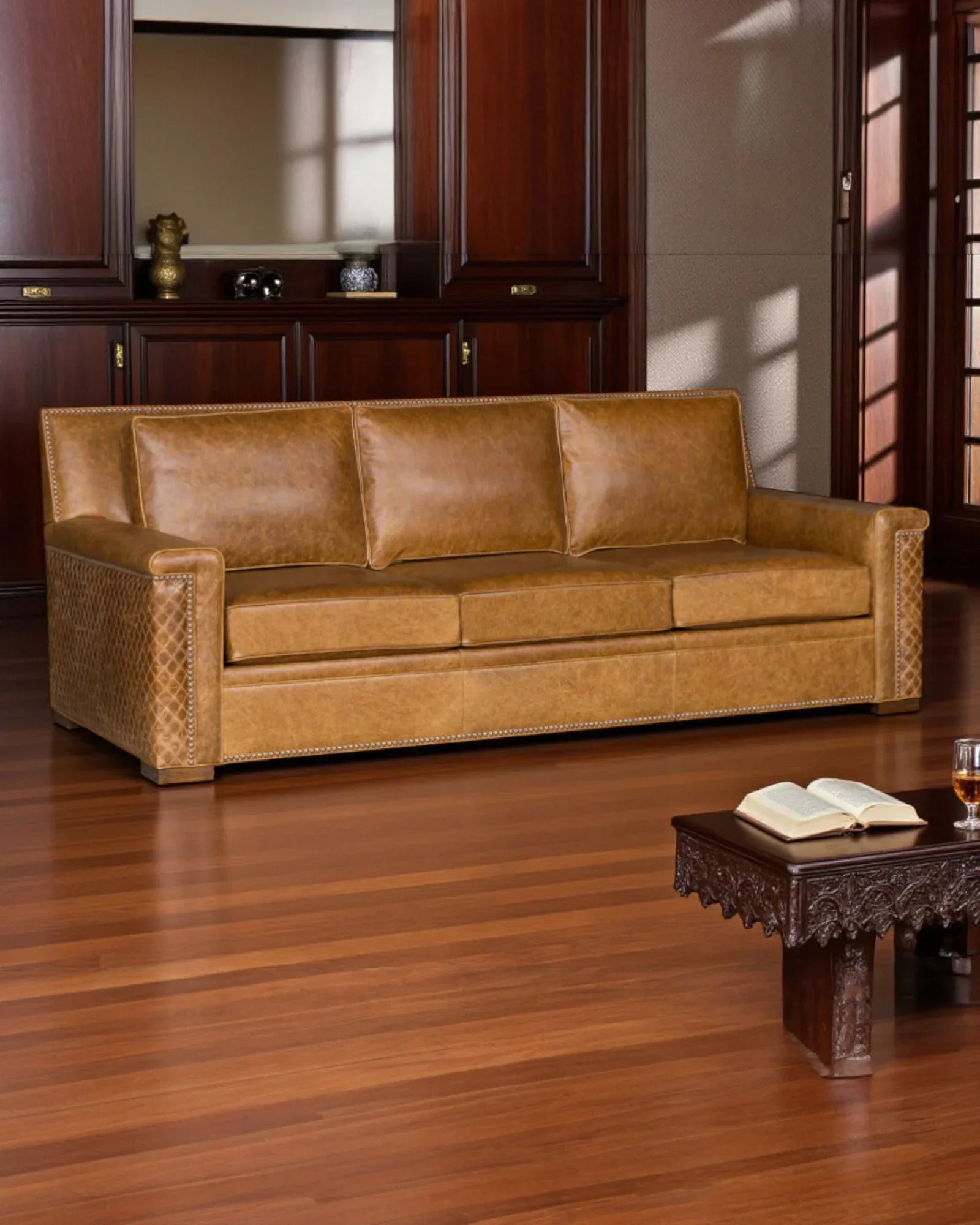 handcrafted western leather sofa with nailhead trim rustic home decor