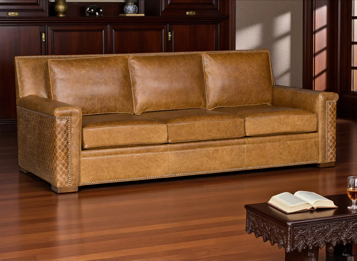 American made Diamond Stitch Leather Sofa - Your Western Decor