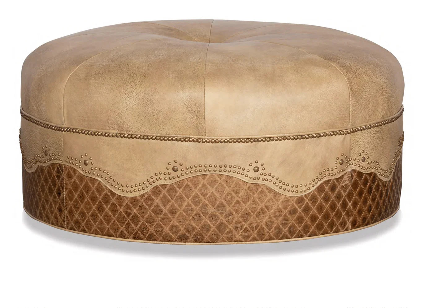 Tan and brown western leather ottoman made in the USA - Your Western Decor