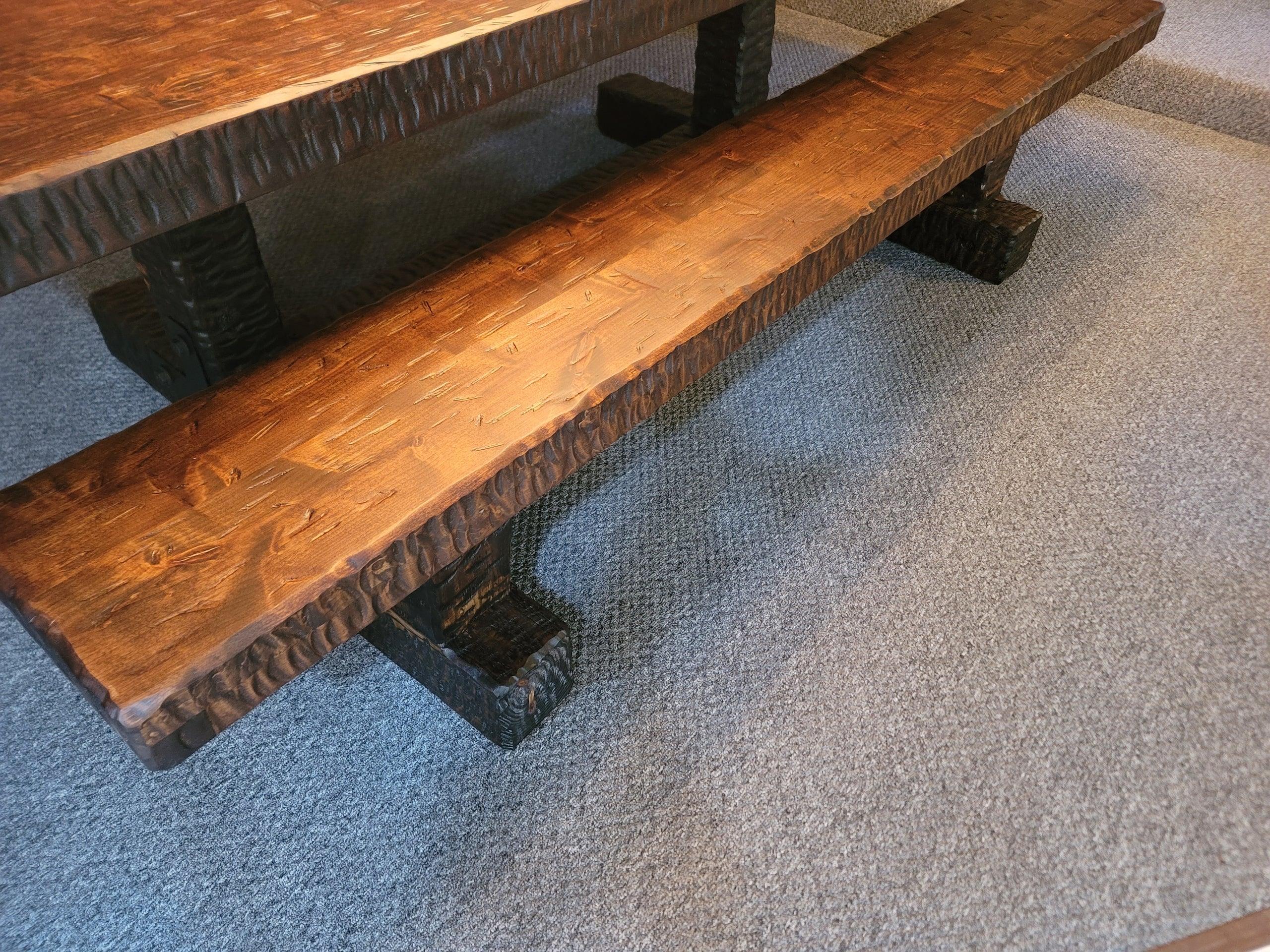 Handmade, custom made Knotty Alder Dining Tables and Benches made in the USA
