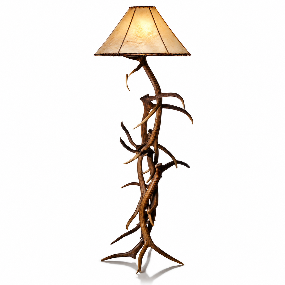Natural genuine elk antler floor lamp with natural 24" rawhide lamp shade