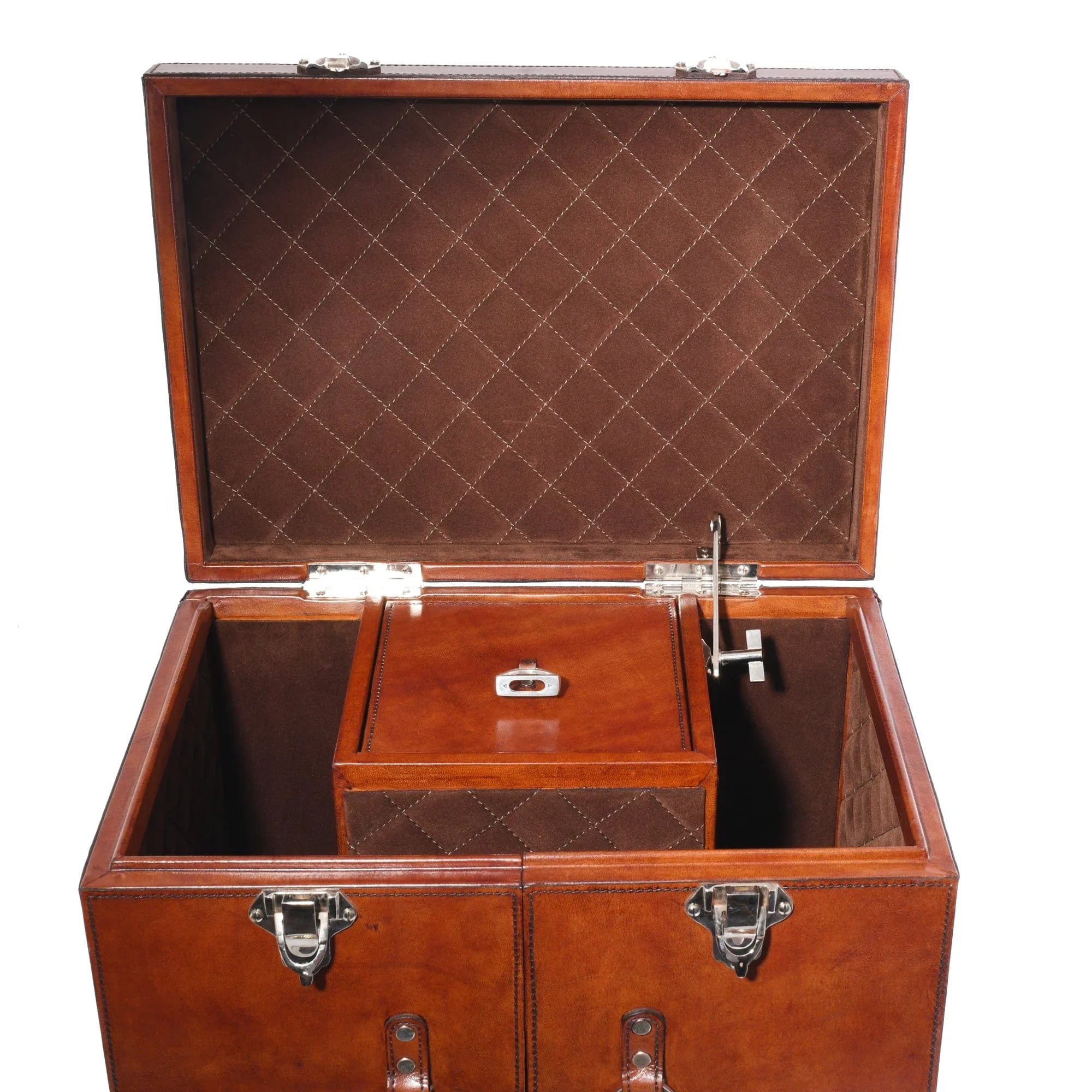 Leather bar case with lid open - Your Western Decor