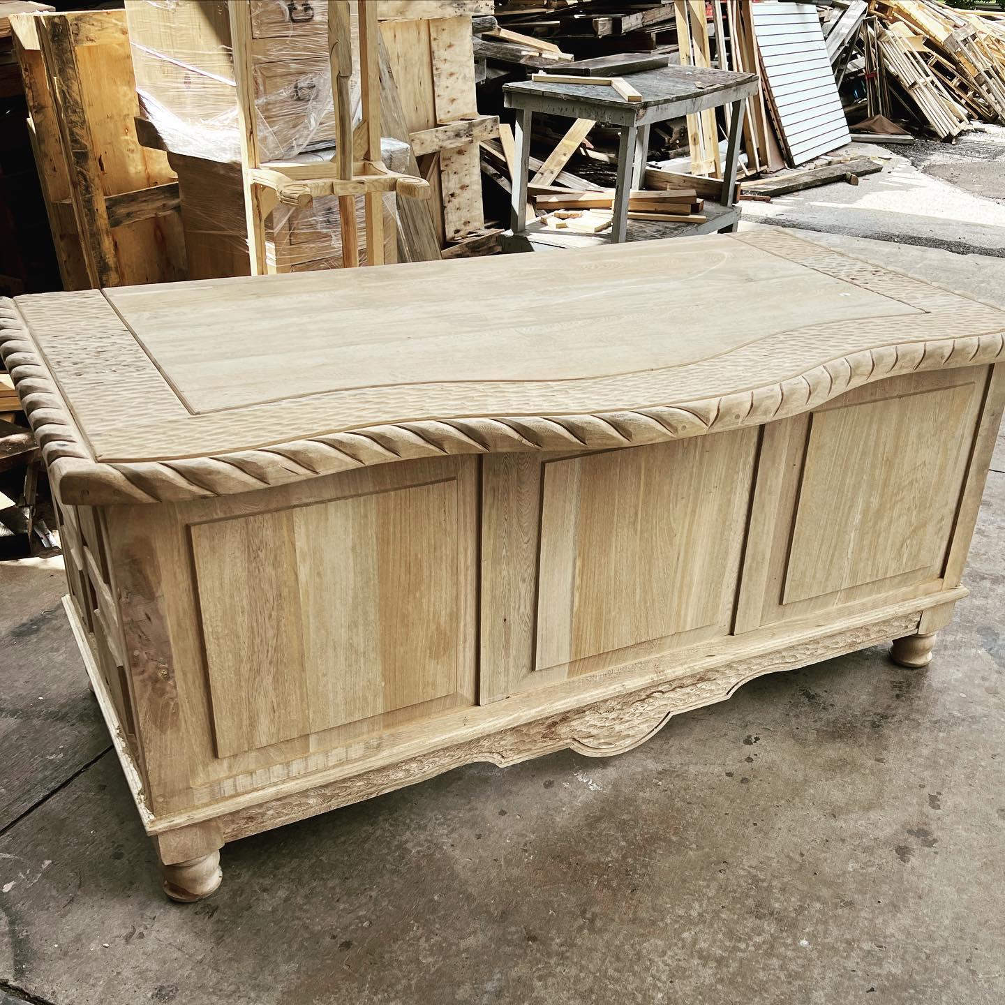 Unfinished carved and chiseled desk back