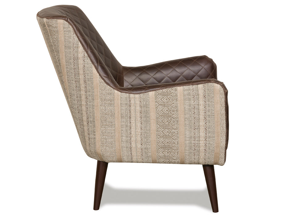 Diamond quilted leather and fabric accent chair side