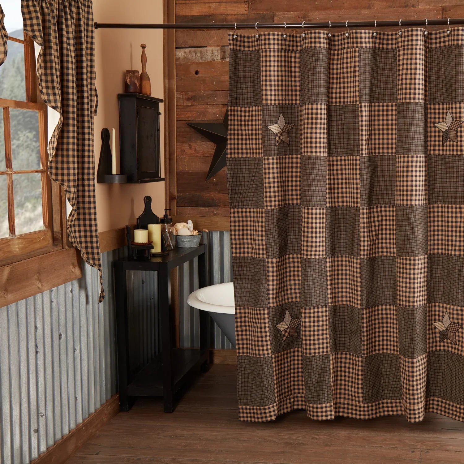 plaid farmhouse star shower curtain - Your Western Decor