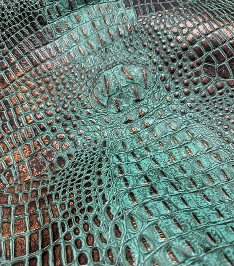 Copper and Turquoise Gator Embossed Leather Hide - Your Western Decor