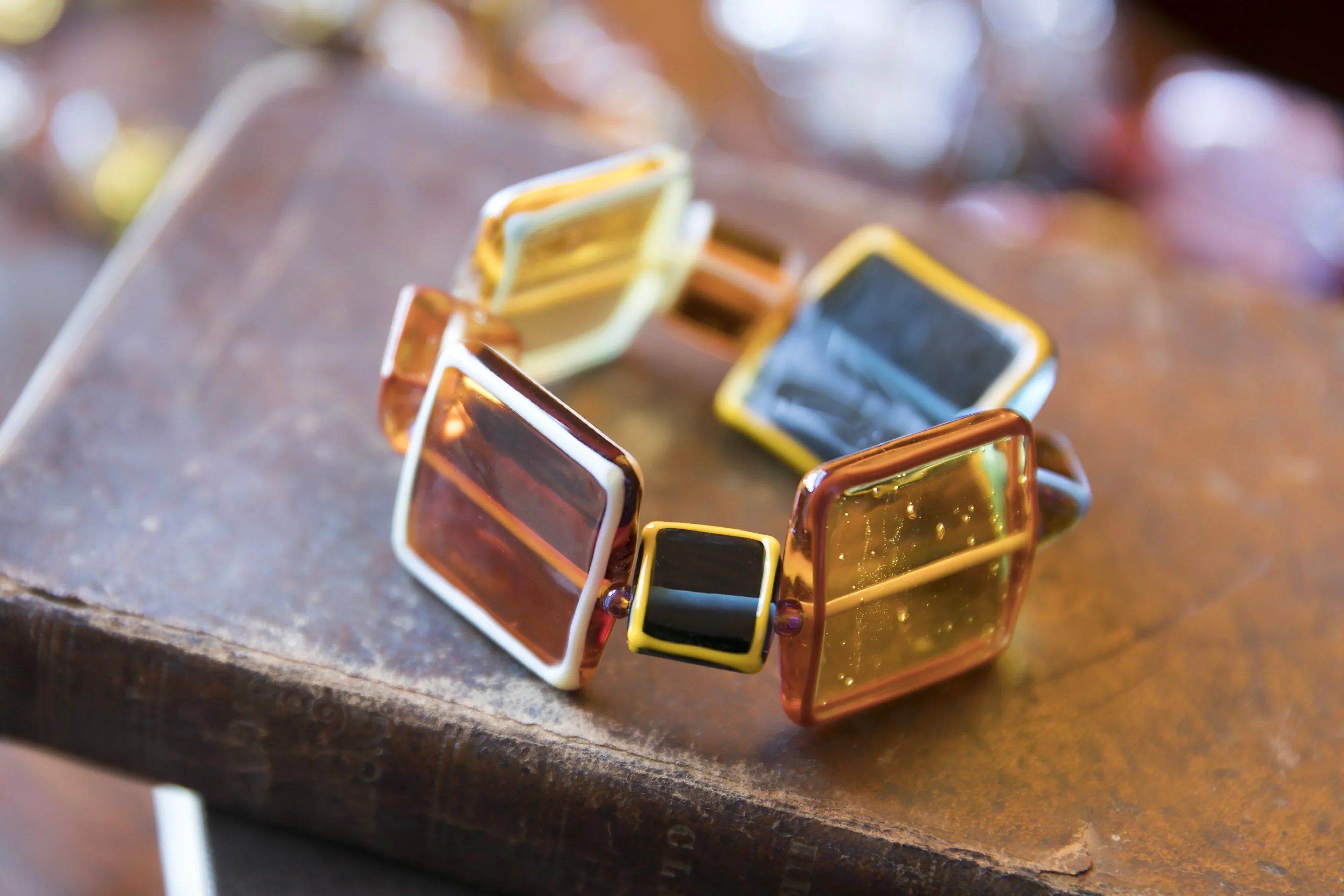 Honey and blue handmade glass bracelet - Your Western Decor