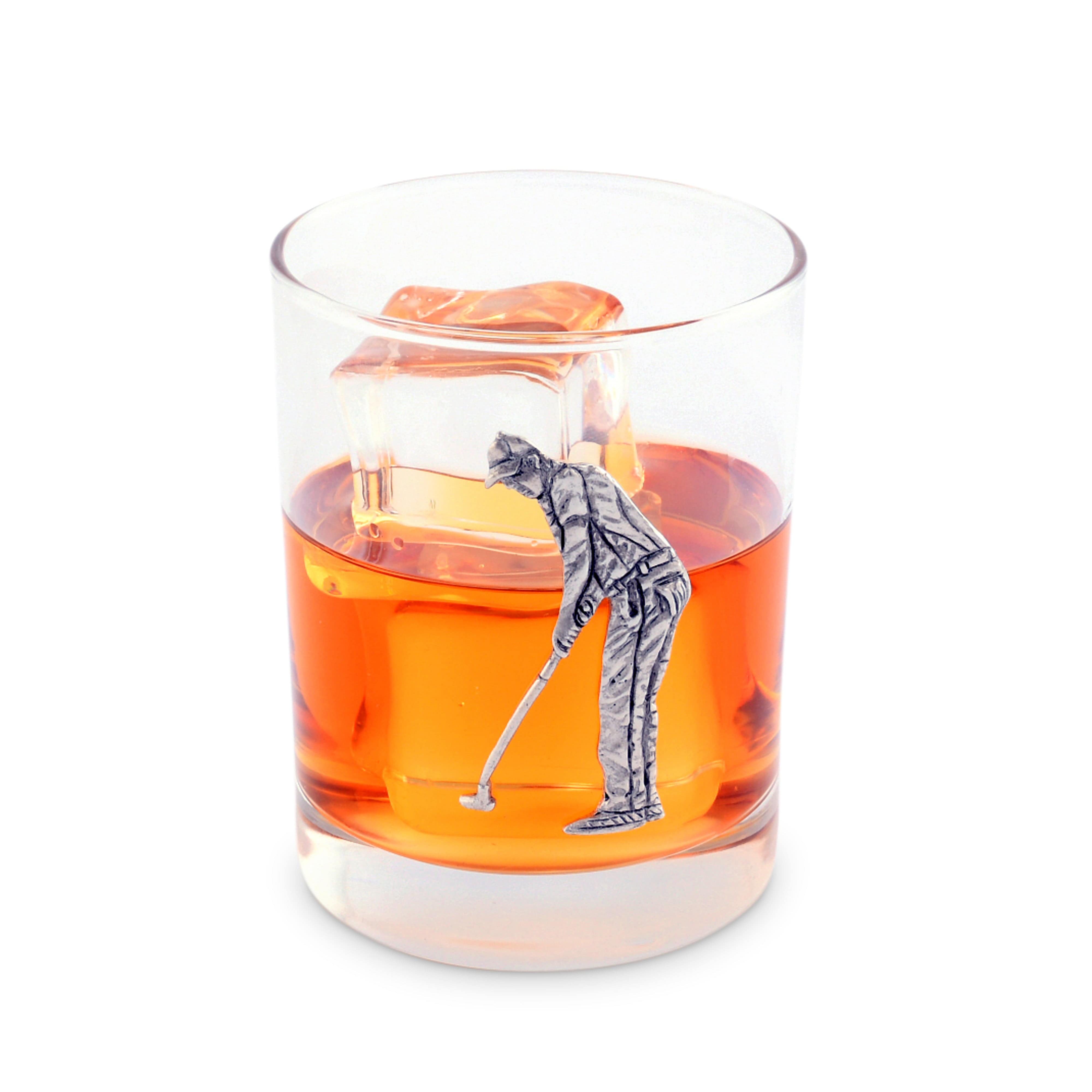Double old fashioned glass with pewter golfer emblem - Your Western Decor