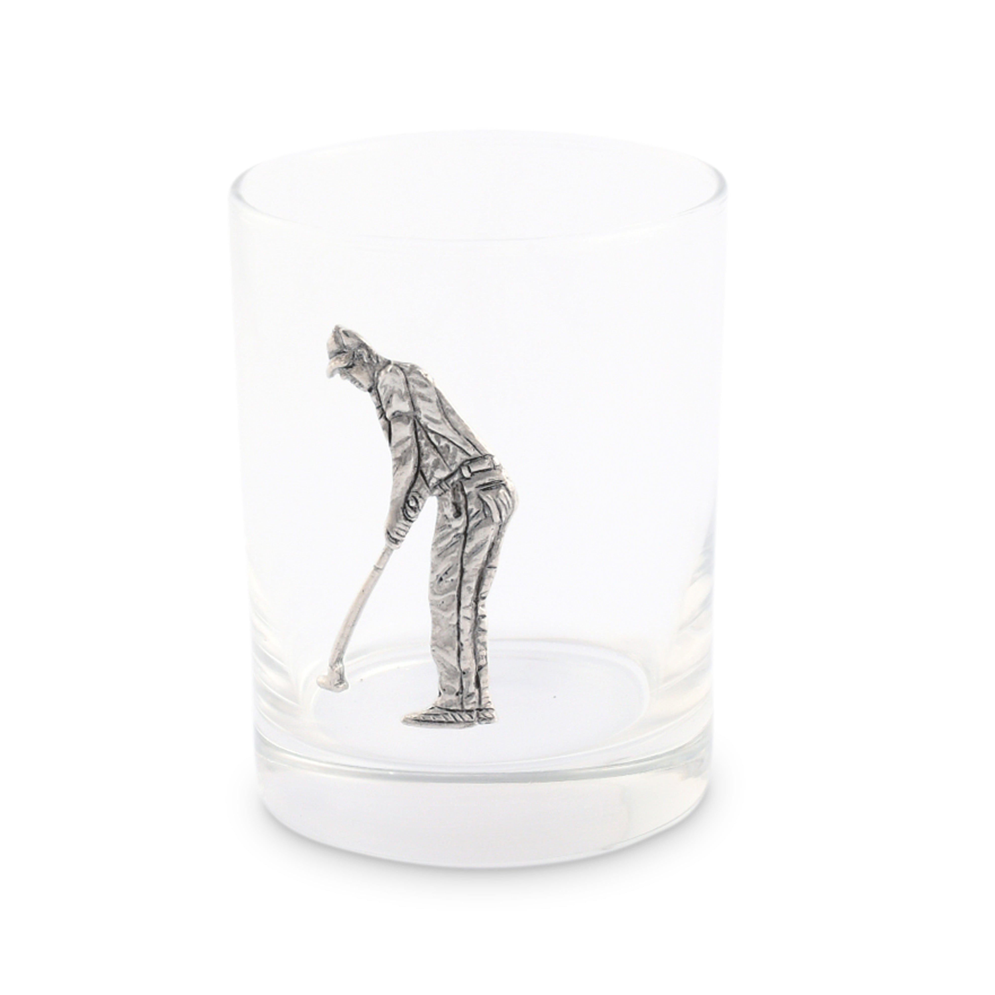 Pewter golfer double old fashioned whiskey glass - Your Western Decor