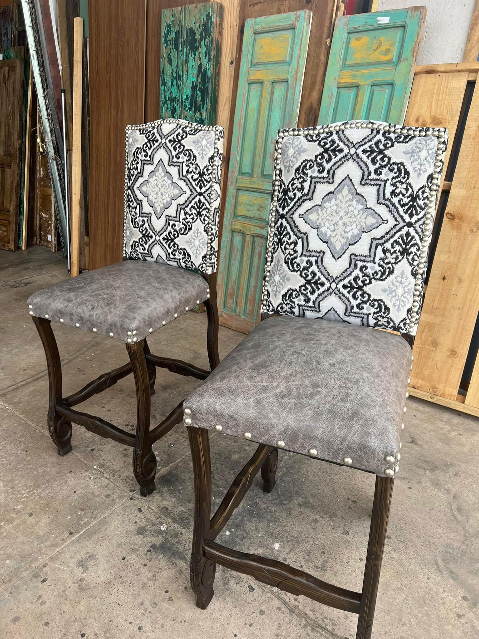 American made Grey Dust Bar Chairs leather seat fabric back - Your Western Decor
