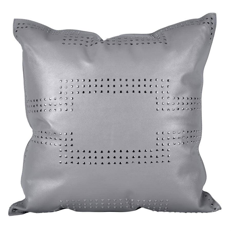 Grey leather pillow with silver stud design - Your Western Decor