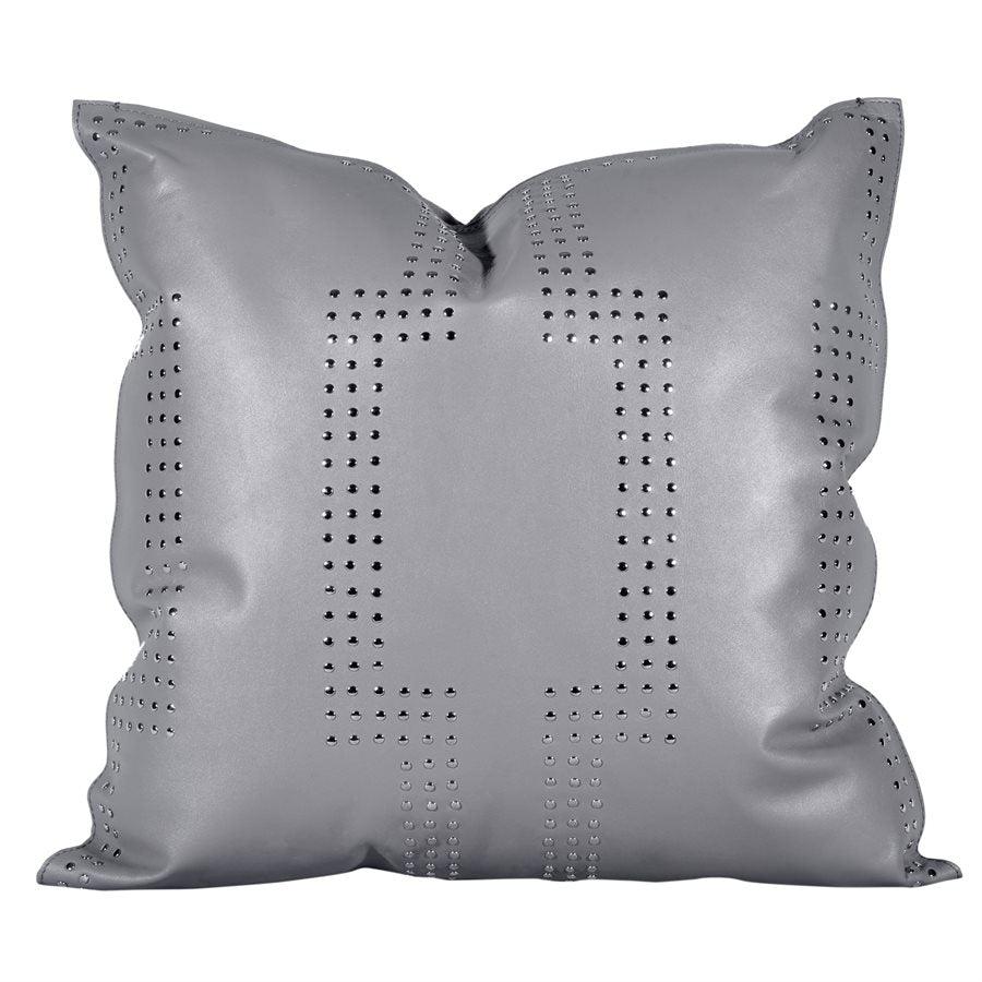 Grey leather pillow with silver stud design - Your Western Decor