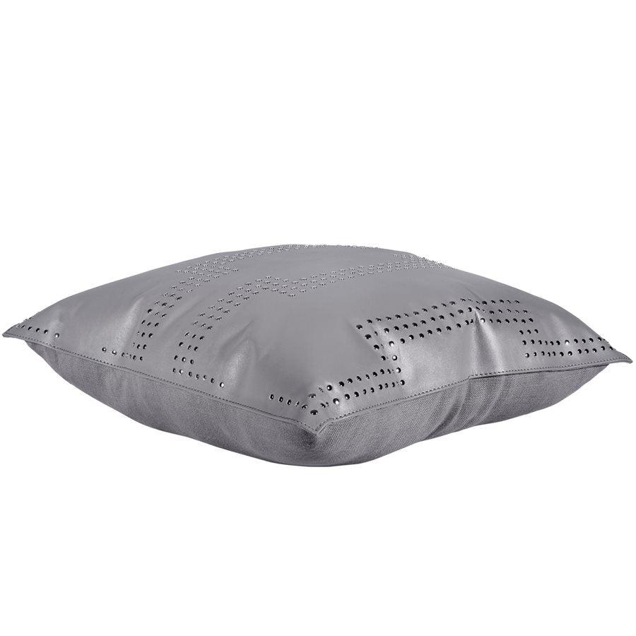 Grey leather pillow with silver stud design - Your Western Decor