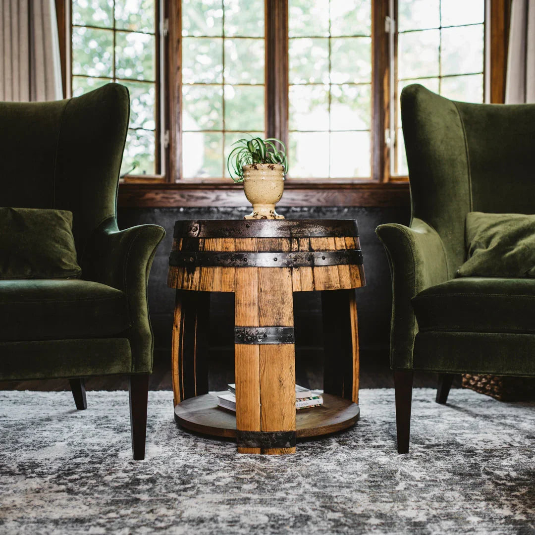 Half Whiskey Barrel Side Table handmade in the USA - Your Western Decor