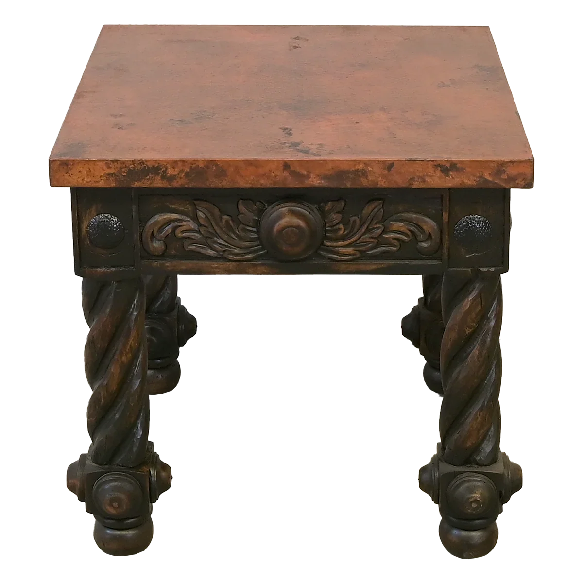 Hammered copper top, hand carved side table with clavos made in Mexico - Your Western Decor