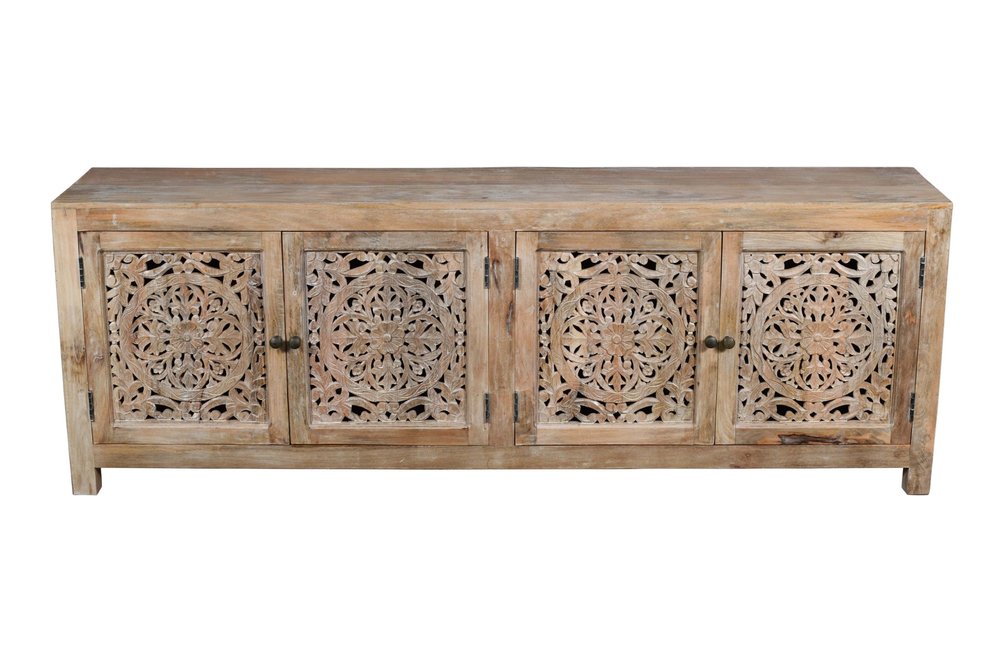 Front of hand carved wood console sideboard